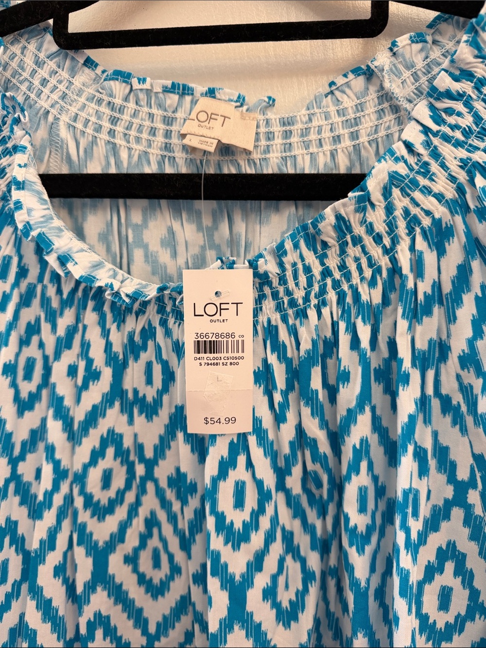 LOFT Turquoise and White Ikat Peasant Top - Picture 4 of 8